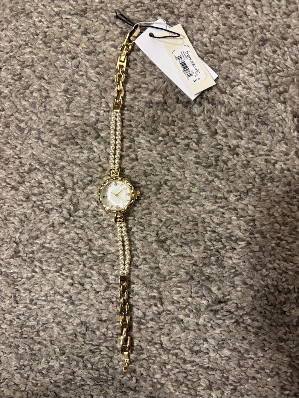 Francesca's Collections Gold Pearl Chain Bracelet Watch - Picture 3 of 5